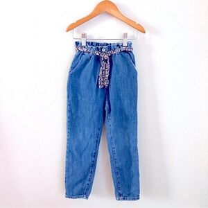 Zara Paper Bag Jeans Floral Tie Belt Size 4/5